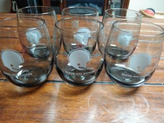 6 Lg Vintage Cleveland Browns Nfl Football Drinking Glasses Short Roly Poly 1967
