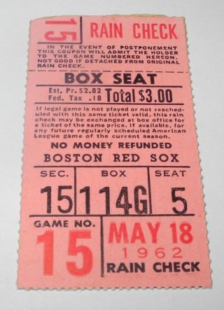 1962 Boston Red Sox Los Angeles Angels Baseball Ticket Stub Carl Yastrzemski