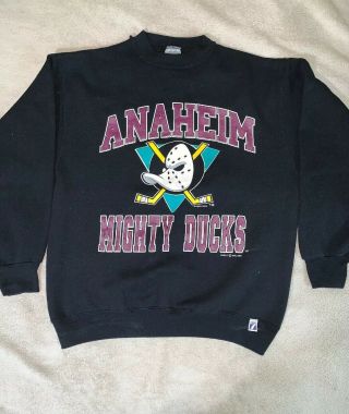 Vtg 90’s Anaheim Mighty Ducks Logo 7 Pullover Sweatshirt Men’s Large