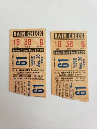 1966 Baseball Ticket Stubs Atlanta Braves Vs Sf Giants Candlestick Park S.  F Ca