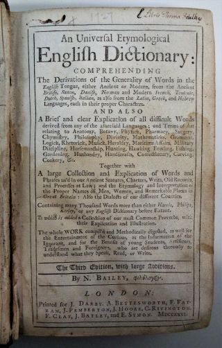 1726 Bailey An Universal Etymological English Dictionary Language