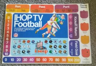 1970s Ihop Nfl Football Cardboard Place Mat Game,  Great Shape