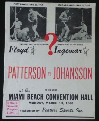 1961 Boxing Program Floyd Patterson Ingemar Johansson Heavyweight Championship