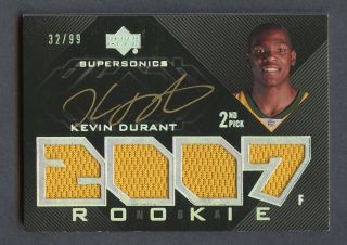 2007 - 08 Ud Black Kevin Durant Supersonics Rc Rookie Quad Jersey Auto 32/99