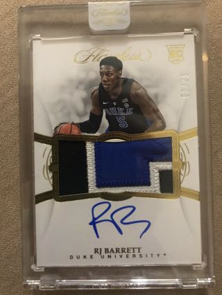2019/20 Flawless Collegiate Rj Barrett Rpa 03/25 Duke Knicks 3clr Patch
