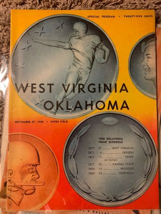 1958 Oklahoma Sooners West Virginia Mountaineers Football Program Norman Vintage