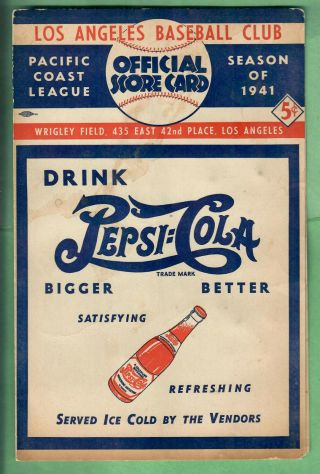 1941 Los Angeles Baseball Club Pacific Coast League Program Cubs Vs.  Philadelphi
