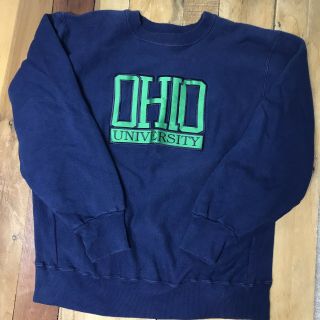 Vtg Ohio University Crewneck Sweatshirt Embroidered Usa Made Large Ou Bobcats