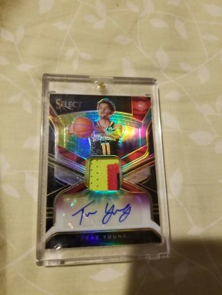 Trae Young 2018 - 19 Panini Select Rookie RC Tie - Dye Prizm Patch Auto 10/25 3