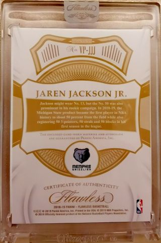 2018 - 19 Flawless Jaren Jackson Jr.  Rookie 3 color Patch Auto /25 Grizzlies RC 2
