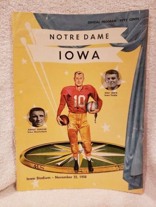 Vintage 11 - 22 - 1958 Iowa Hawkeyes Vs.  Notre Dame Fighting Irish Football Program