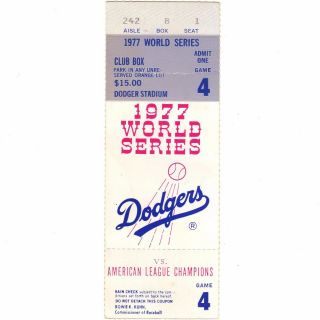 1977 Mlb World Series Ticket Stub Game 4 Ny Yankee La Dodgers Baseball
