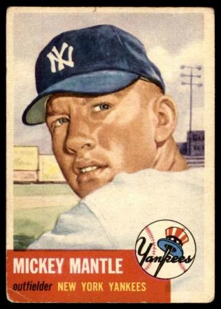 1953 Topps 82 Mickey Mantle Yankees Vg - Vg,