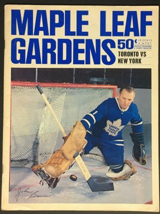 1966 Maple Leaf Gardens Nhl Hockey Program Leafs Vs Rangers Johnny Bower Cover