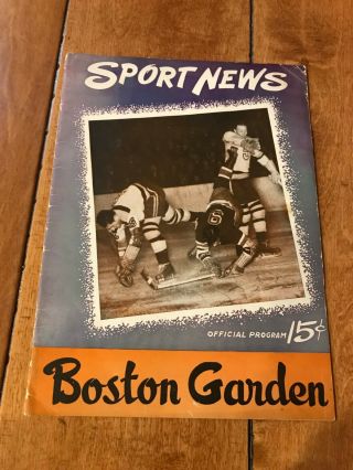 1945 Boston Sport News Boston Bruins Vs Red Wings Hockey Program Boston Garden