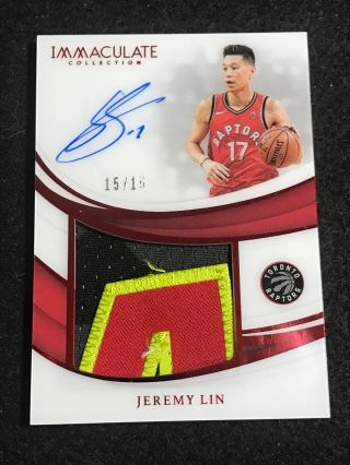 Jeremy Lin 2018 - 19 Immaculate Auto Game Premium Patch D 15/15 Red Raptors