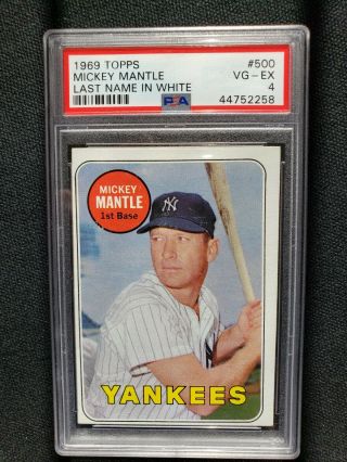 1969 Topps Mickey Mantle White Name Baseball Card Graded Psa 4