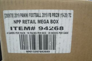 2019 Panini Prizm Football Mega Box Case 20 Boxes,  20 Autos Per Case Neon Green