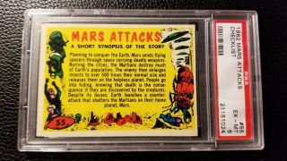 1962 Topps Mars Attacks 55 Checklist Psa Ex - Mt 6 Unmarked And Well Centered