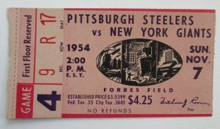1954 Nfl Pittsburgh Steelers Vs York Giants At Forbes Field Ticket Stub