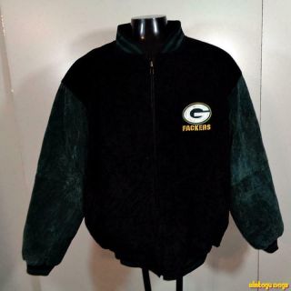 Nfl Pro Player Green Bay Packers Soft Suede Leather Jacket Mens 2xl Xxl Black