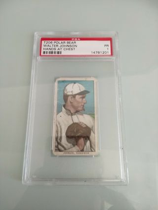 T206 Walter Johnson Hands At Chest Pitching Polar Bear Back Psa 1 Centered