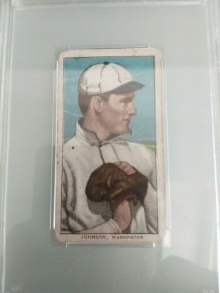 T206 Walter Johnson hands at chest pitching POLAR BEAR Back PSA 1 Centered 3