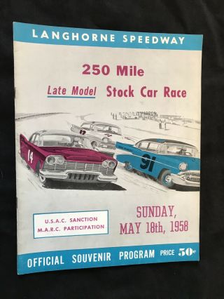 1958 Stock Car Racing Program & Ticket Stub Langhorne Speedway - Usac Event