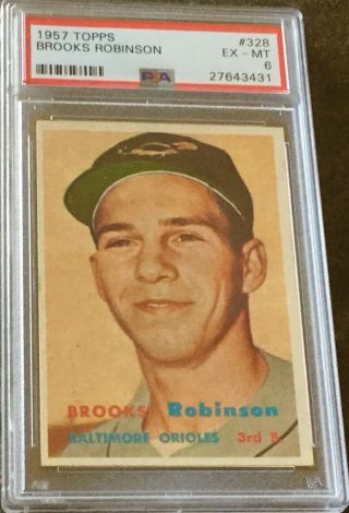1957 Topps 328 Brooks Robinson (hof) Rc Baltimore Orioles Psa 6 Exmt Sharp Card