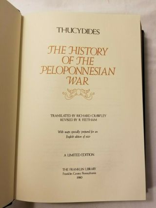 1980 Franklin Limited Edition The History Of The Peloponnesian War Thucydides