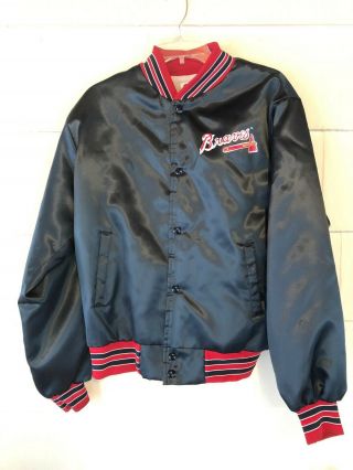 Atlanta Braves Baseball Satin Chalk Line Vintage Adult Jacket Medium Blue 1991
