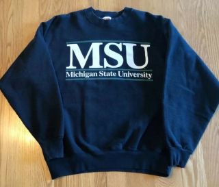 Vintage Michigan State University Bar Logo Heavy Weight Crewneck Sweatshirt L