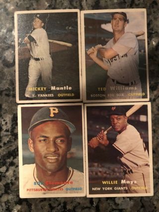1957 Topps Baseball Partial Complete Set 187/407 Low Grade Mantle Mays Clemente
