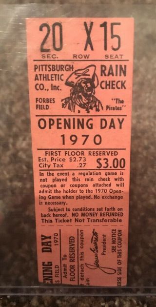 Pirates Vs Mets 4 - 7 - 1970 Opening Day Clemente 3 Hits,  Tom Seaver Ticket Stub