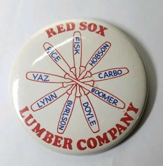 Vintage 1970s Boston Red Sox Lumber Company Pinback Button 3 1/2 In Yaz Rice.