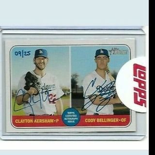 2018 Topps Heritage Real One Dual Autograph Cody Bellinger Kershaw /25 Roy Mvp