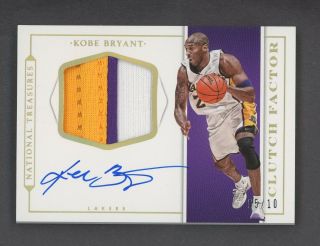 2015 - 16 National Treasures Clutch Factor Kobe Bryant Lakers Patch Auto 5/10