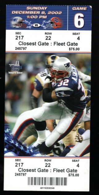 Dec 8,  2002 England Patriots & Buffalo Bills Full Ticket Tom Brady 2 Td