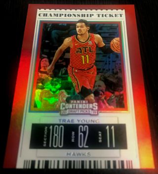1/1 Trae Young 2019 - 20 Panini Contenders Championship Ticket Hawk 1/1