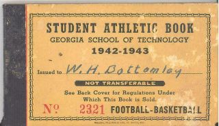 Extremely Rare 1942 - 1943 Georgia Tech Student Ticket Book.  Georgia.  Duke.  Navy