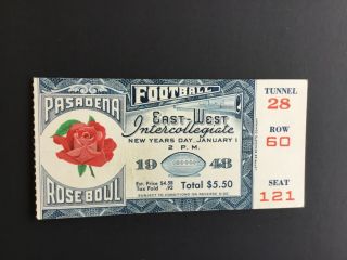 1/1/1948 Rose Bowl Ticket Stub (michigan Wolverines Nat 