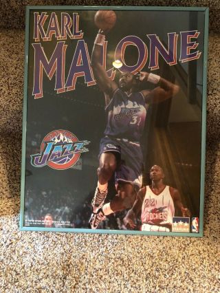 Vintage Starline Nba Utah Jazz Karl " Mailman " Malone Framed Poster 1997