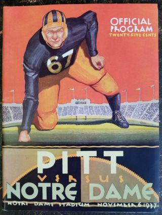 Nov.  6 1937 University Of Notre Dame Vs.  Pittsburgh.  Football Program