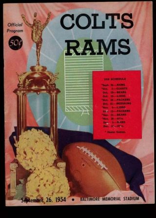 Ex Plus 9/24/1954 L.  A.  Rams At Balt.  Colts Nfl Program