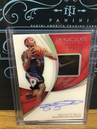 2018 - 19 Panini Immaculate Bradley Beal Auto Game Worn Nike Patch 3/3 Jersey Wow