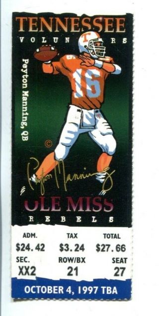 1997 Tennessee Vols V Ole Miss Rebels Football Ticket 10/4 Peyton Manning 54753