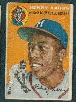 1954 Topps Hank Aaron Rookie 128 Gd/vg Crease - Front Surface Scrapes Braves Hof
