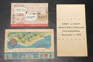 Vintage 1945 Penn State Vs Navy & 1948 Army Vs Navy Football Ticket Stubs