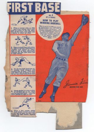 1930s Wheaties Box Baseball Card Pointers Jimmie Fox Charles Gehringer