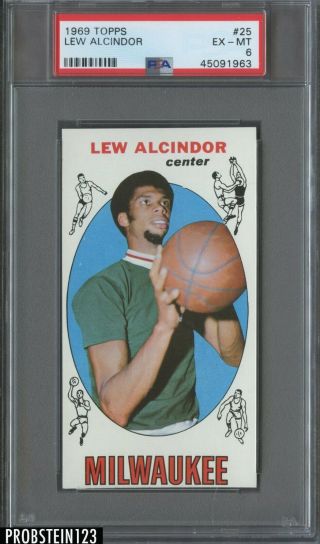 1969 Topps Basketball 25 Lew Alcindor Bucks Rc Rookie Hof Psa 6 Ex - Mt
